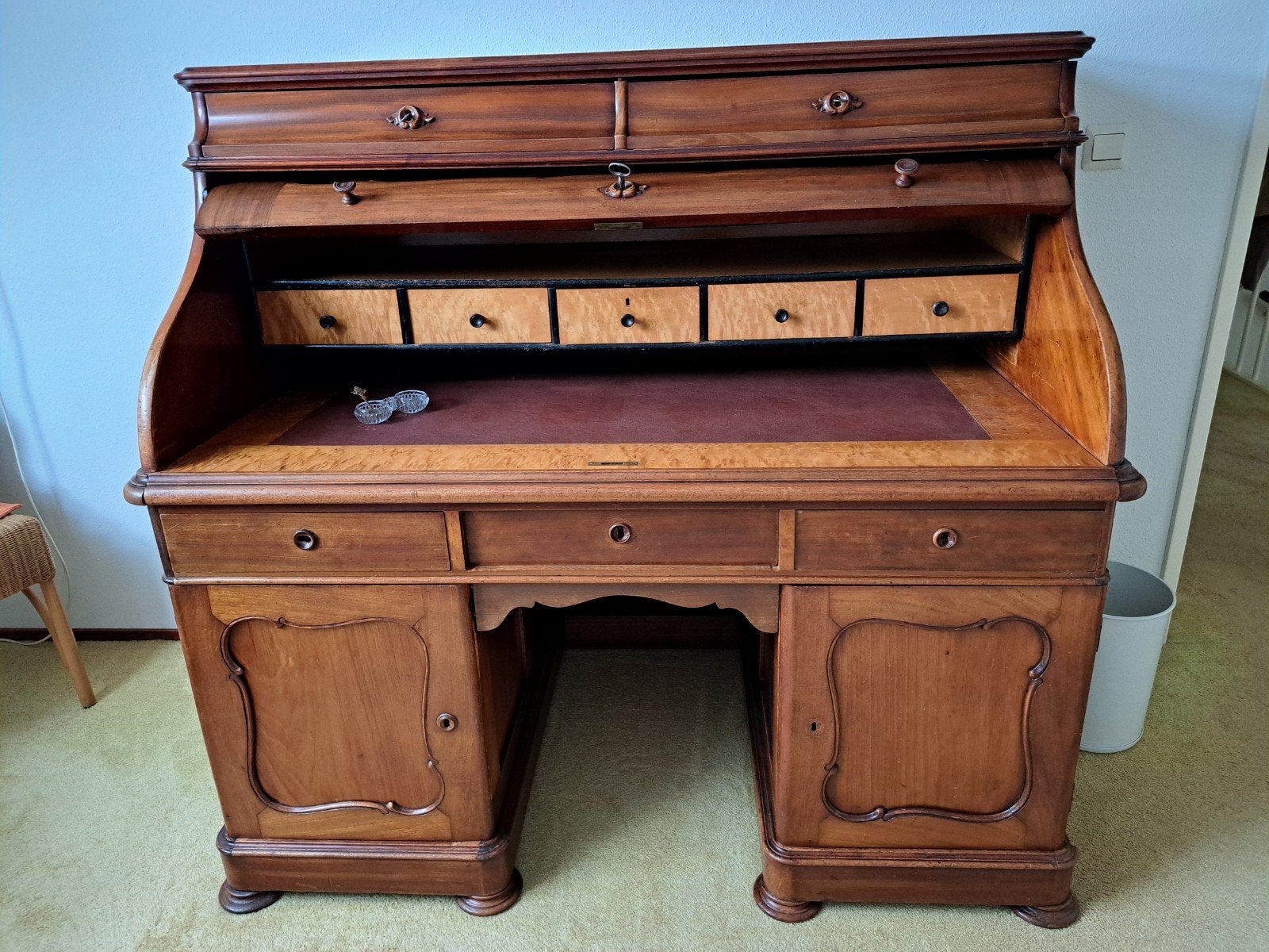 Antiek rolluikbureau met lederen inleg, Antiek en Kunst, Ophalen