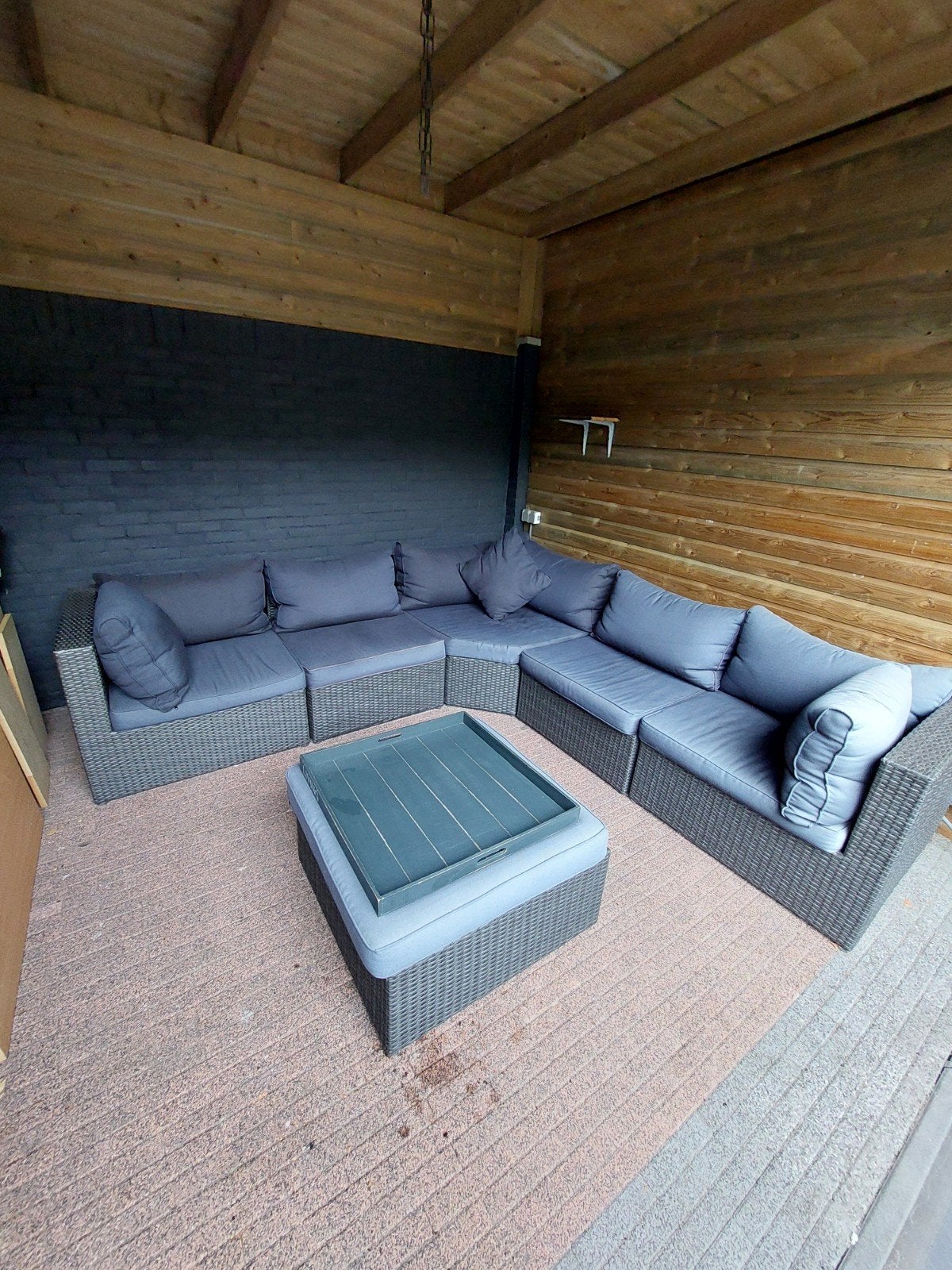 Loungeset incl kussens  Ophalen tegen elk aannemelijk bod, Ophalen, Kunststof, Gebruikt, Bank