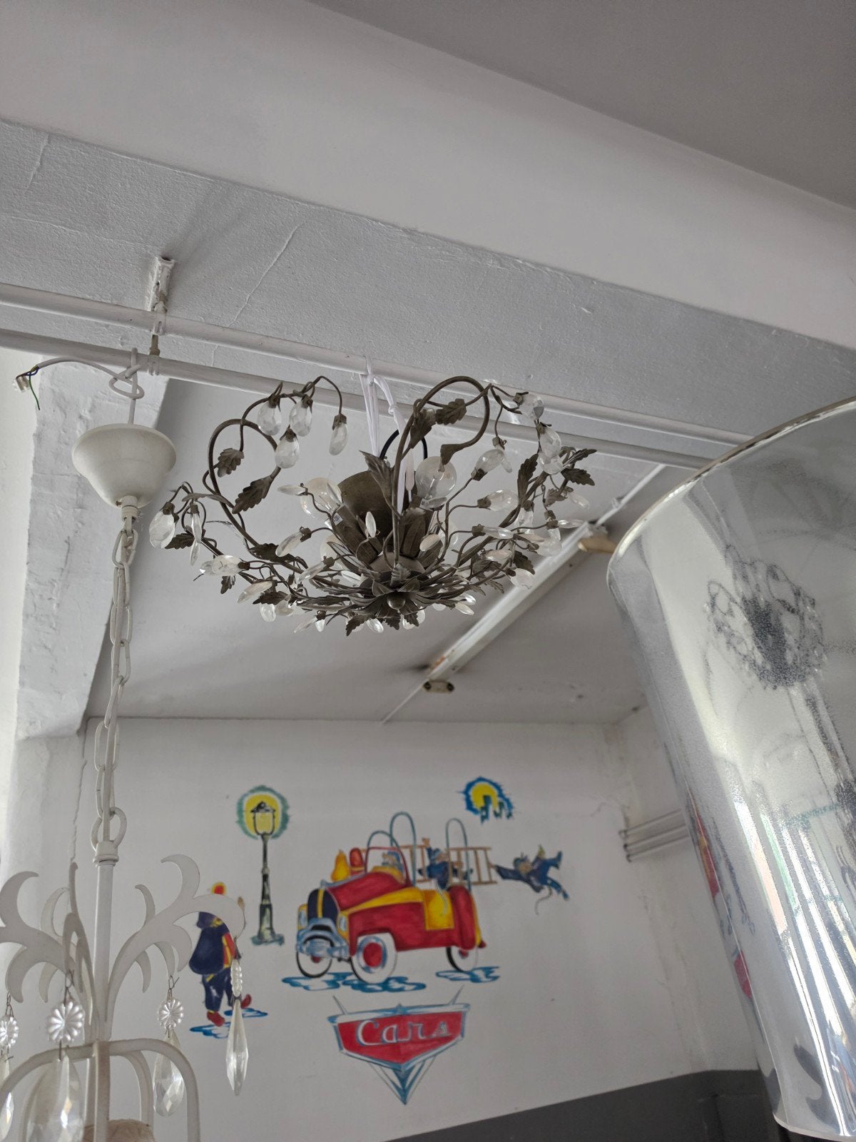 Vintage florale kroonluchter/ plafondlamp met glas, Ophalen