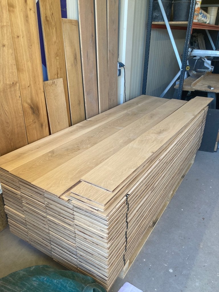 51,5 m2  nieuwe eiken multiplanken 22 cm br top kwaliteit!, Ophalen, Nieuw, Vloerdelen of -planken, 10 m² of meer