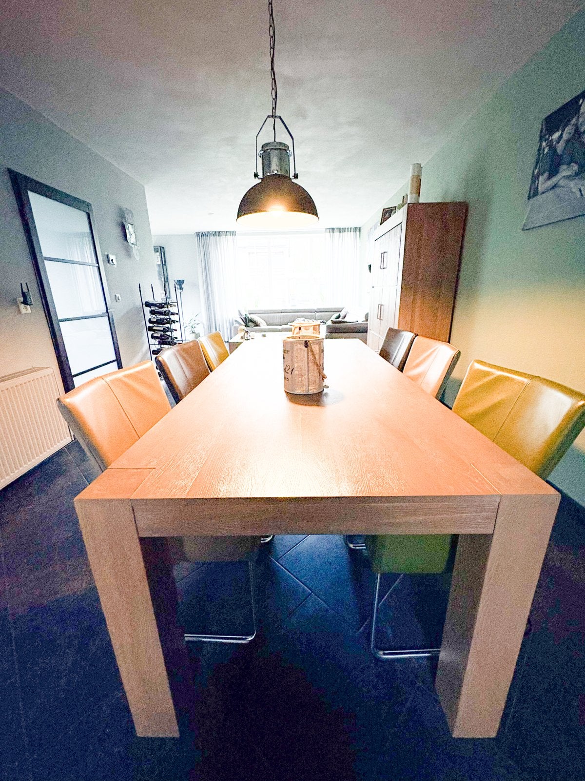 Vergrijsde massief eiken eettafel 100x220cm met 4 poten, Huis en Inrichting, Ophalen, Gebruikt, 100 tot 150 cm, Eikenhout