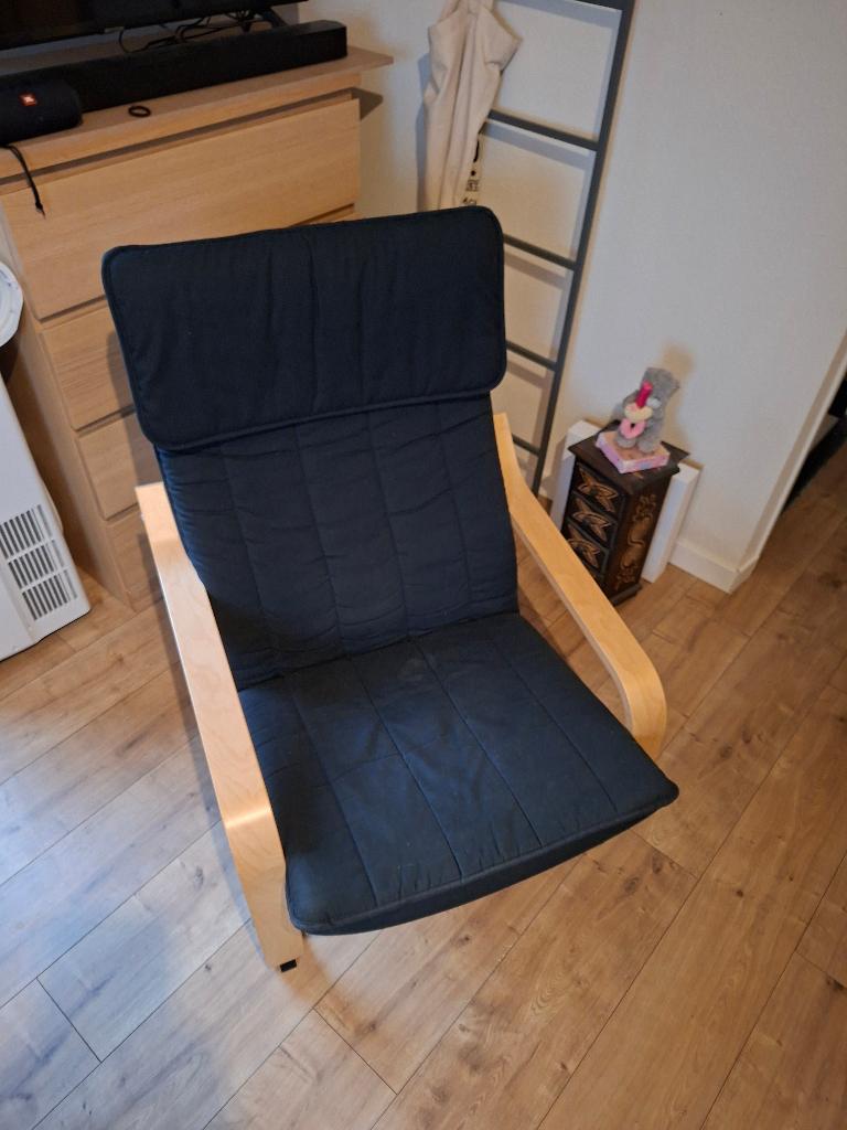 Ikea stoel Poäng Beige / zwart, Ophalen, Zwart, Zo goed als nieuw, Stof