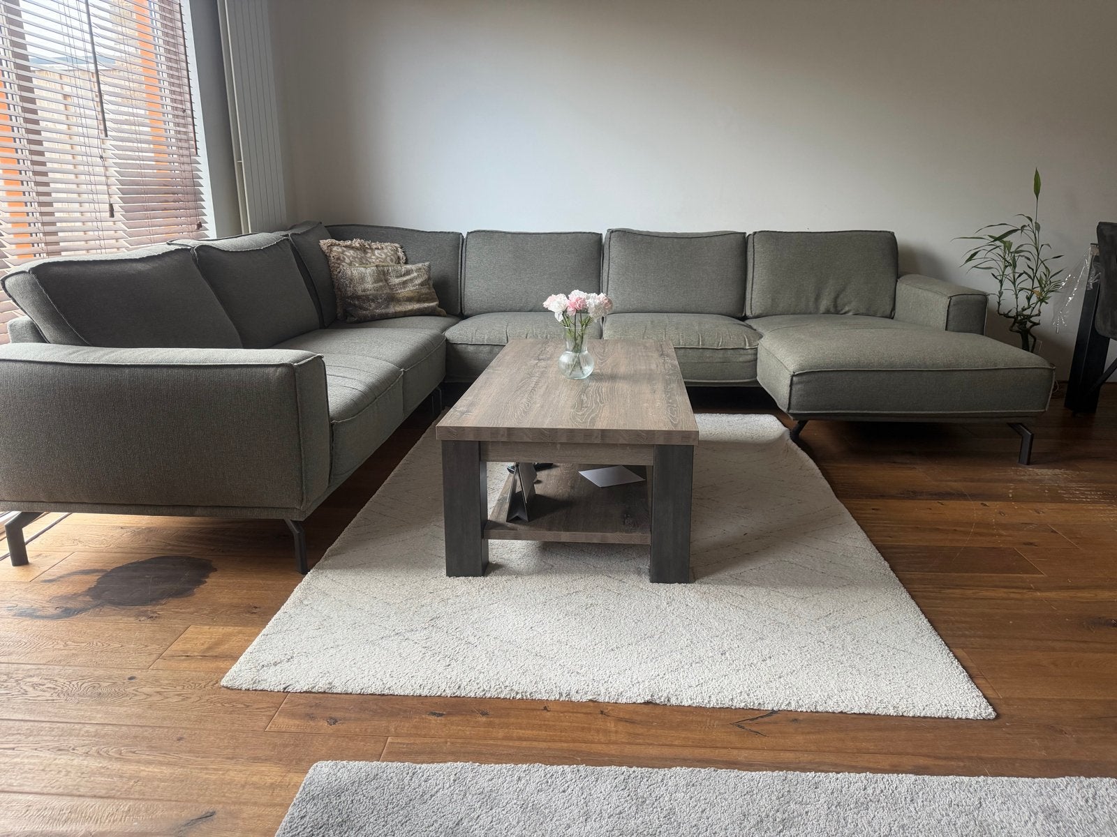 Grote hoekbank met chaise longue - Grijs, Huis en Inrichting, Ophalen, Gebruikt, Stof