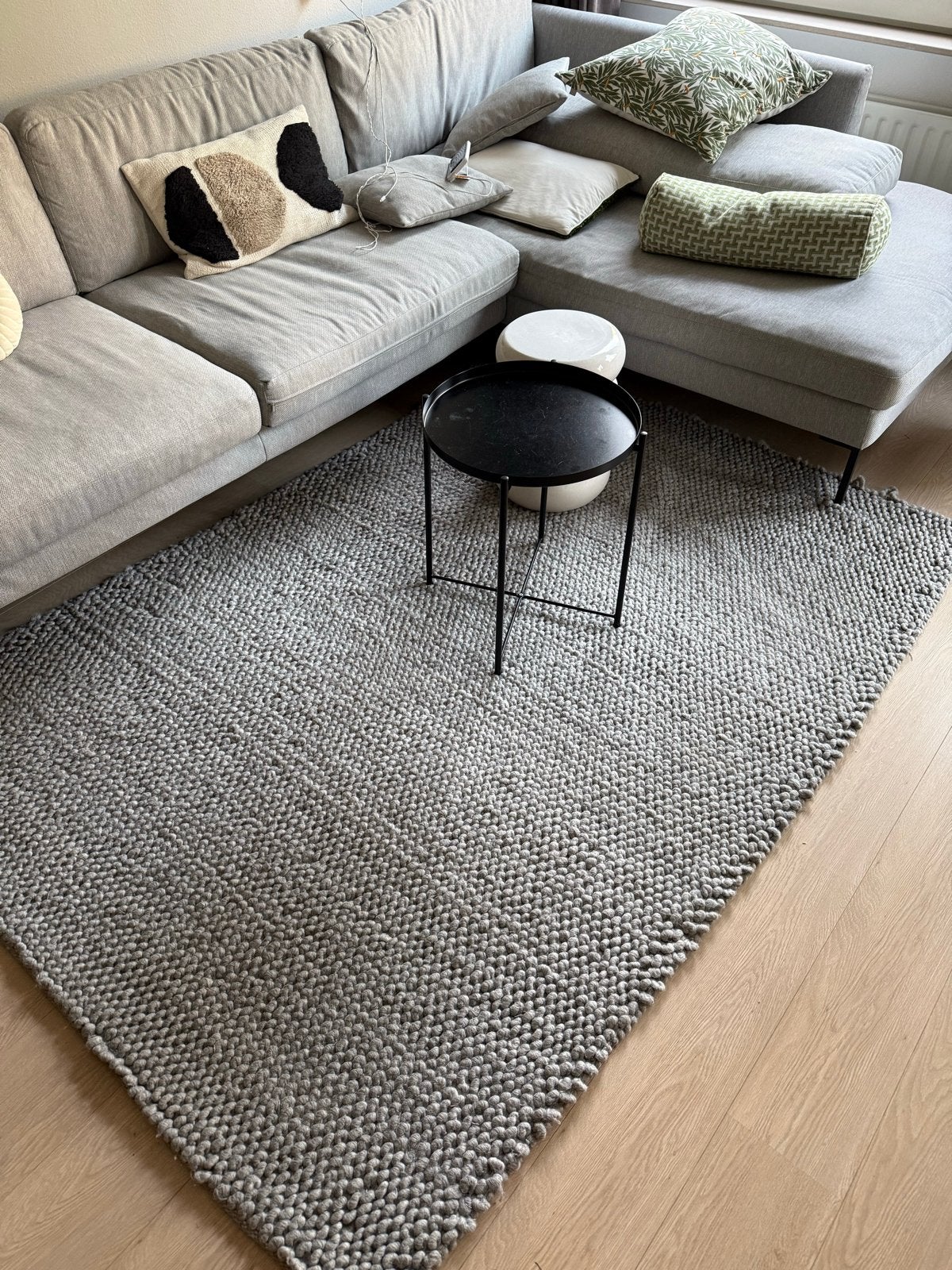 Grijs wollen vloerkleed - Handgeweven, Ophalen, Gebruikt, 150 tot 200 cm, 200 cm of meer