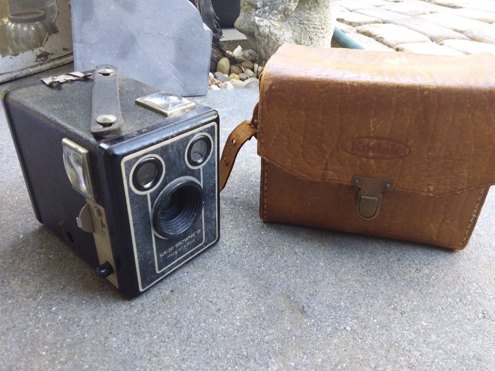 Vintage Kodak Brownie Camera met Leren Tas, Ophalen of Verzenden, Gebruikt, Compact, Kodak