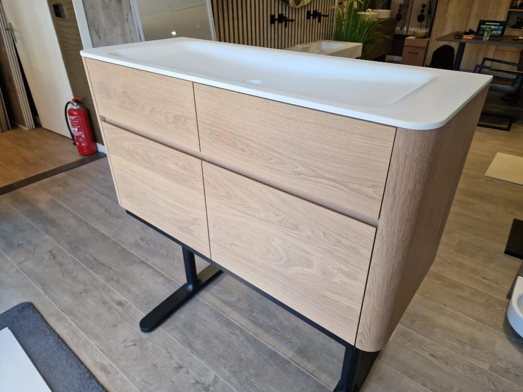 Foto 7 van Son 120cm Massief Eiken Houten Badmeubel wastafel ronde hoek