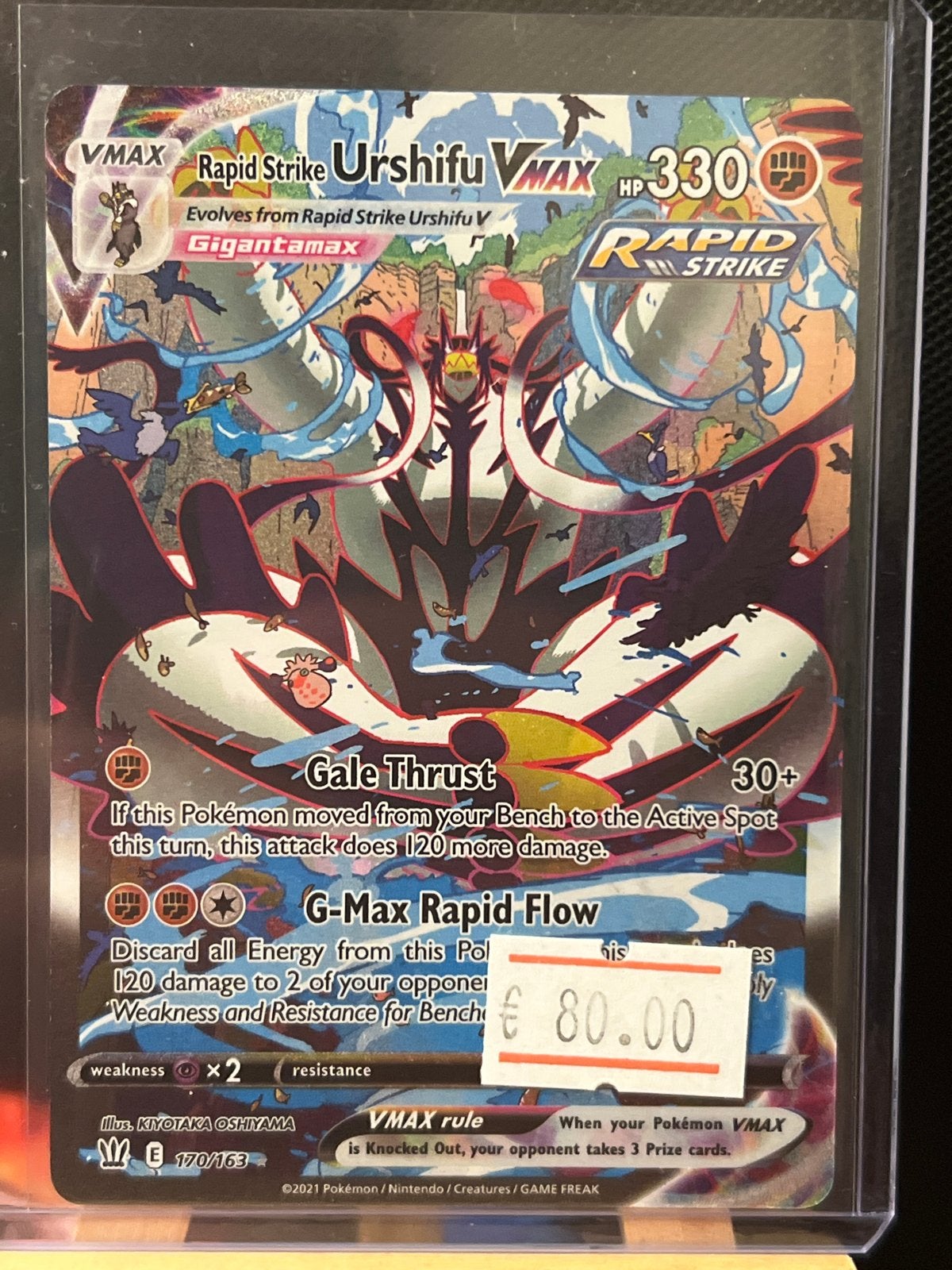Rapid Strike Urshifu VMAX Pokémon kaart (SWSH05: Battle Styl, Hobby en Vrije tijd, Ophalen of Verzenden, Zo goed als nieuw, Losse kaart