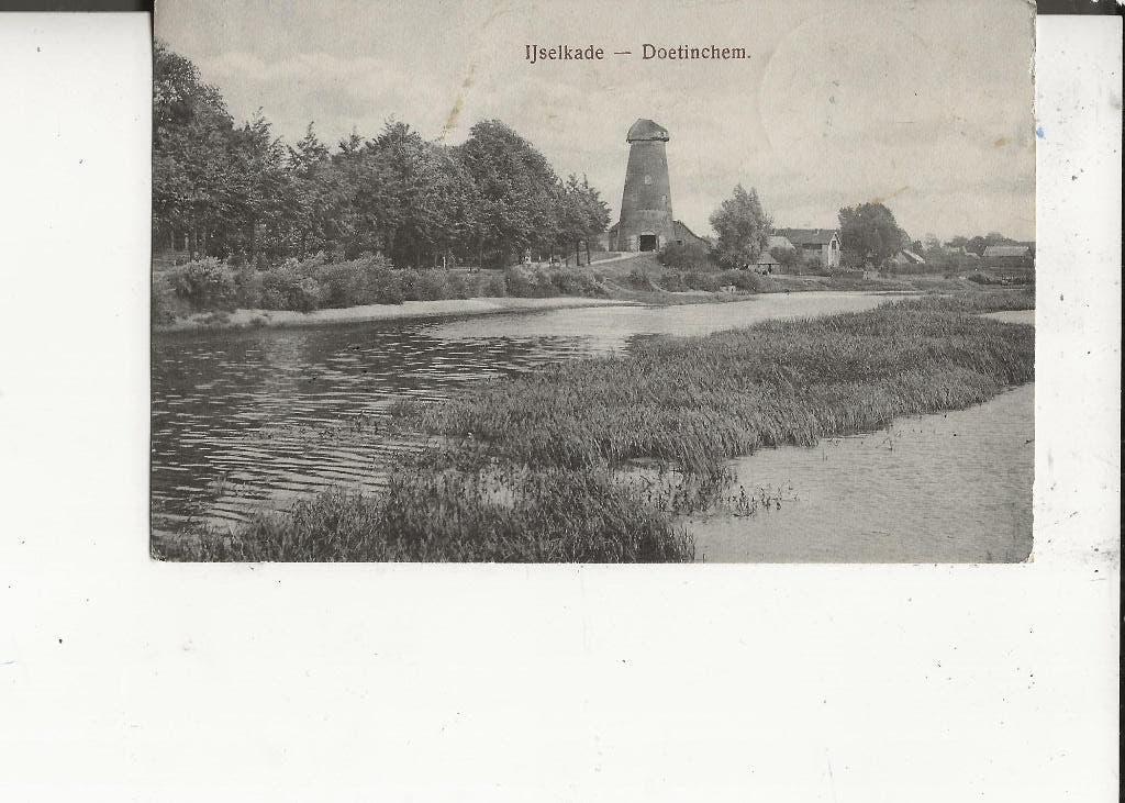 Doetinchem IJselkade met Molen 22-10-1913, Verzamelen, Ophalen of Verzenden, Voor 1920, Gelopen, Gelderland