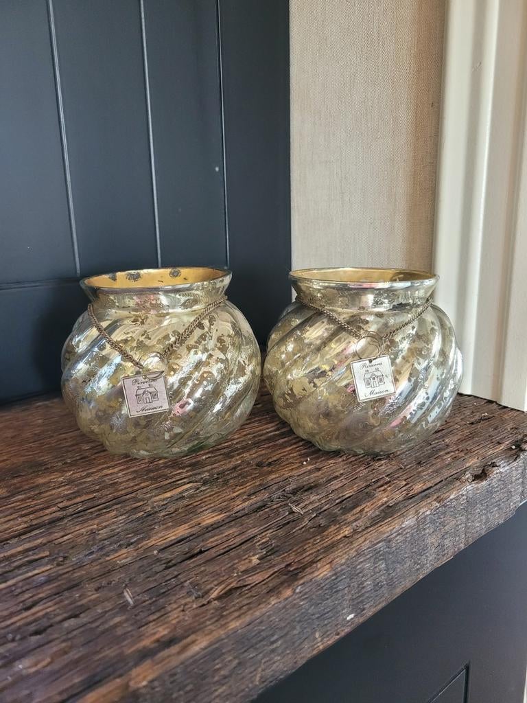 2 leuke windlichtjes waxinehouder s RM riviera maison, Ophalen of Verzenden, Gebruikt, Overige materialen, Kandelaar