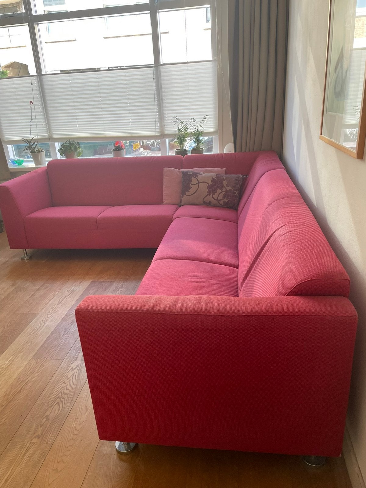 Rode hoekbank Hulshoff, Huis en Inrichting, Banken | Sofa's en Chaises Longues, Ophalen, Gebruikt, 75 tot 100 cm, 200 tot 250 cm