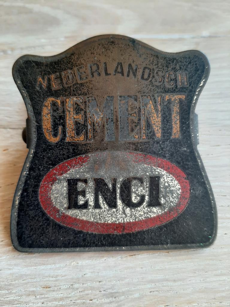 oud bijzondere metalen reclame clip ENCI Nederlandsch cement, Reclamebord, Gebruikt, ENCI, Verzenden