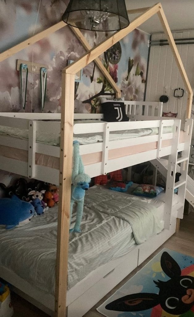 Stapelbed huisjes model, Ophalen, 90 cm, 160 tot 180 cm, Tweepersoons
