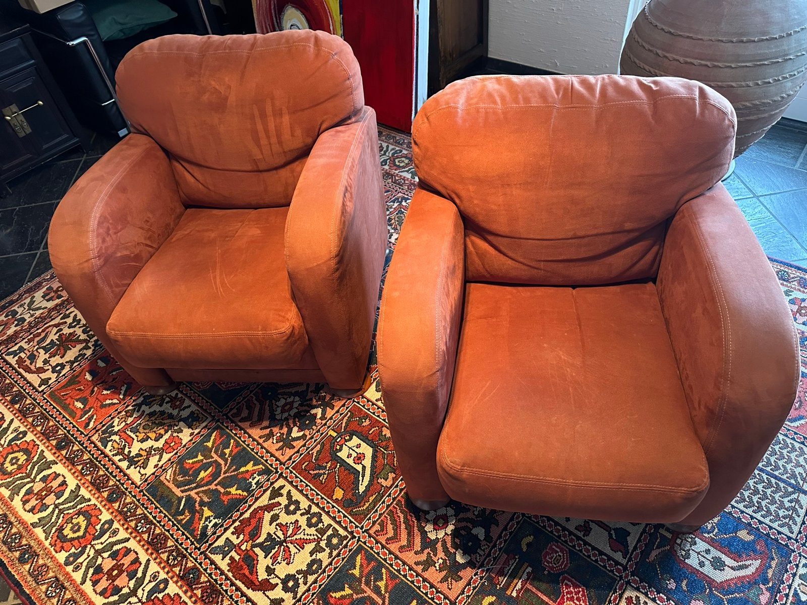 Twee comfortabele fauteuils in terracotta kleur, Ophalen, Gebruikt, Twee, Overige kleuren