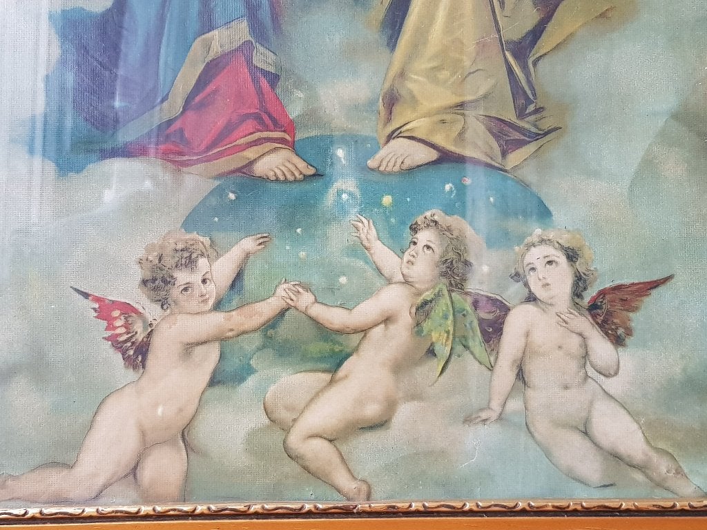 Mooie grote antieke ingelijste religieuze prent uit Italië., Ophalen of Verzenden