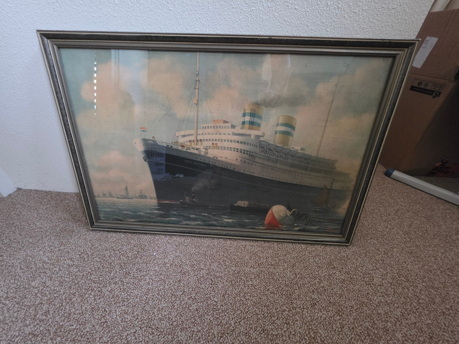 Vintage Maritiem Schilderij: SS Nieuw Amsterdam, Ophalen