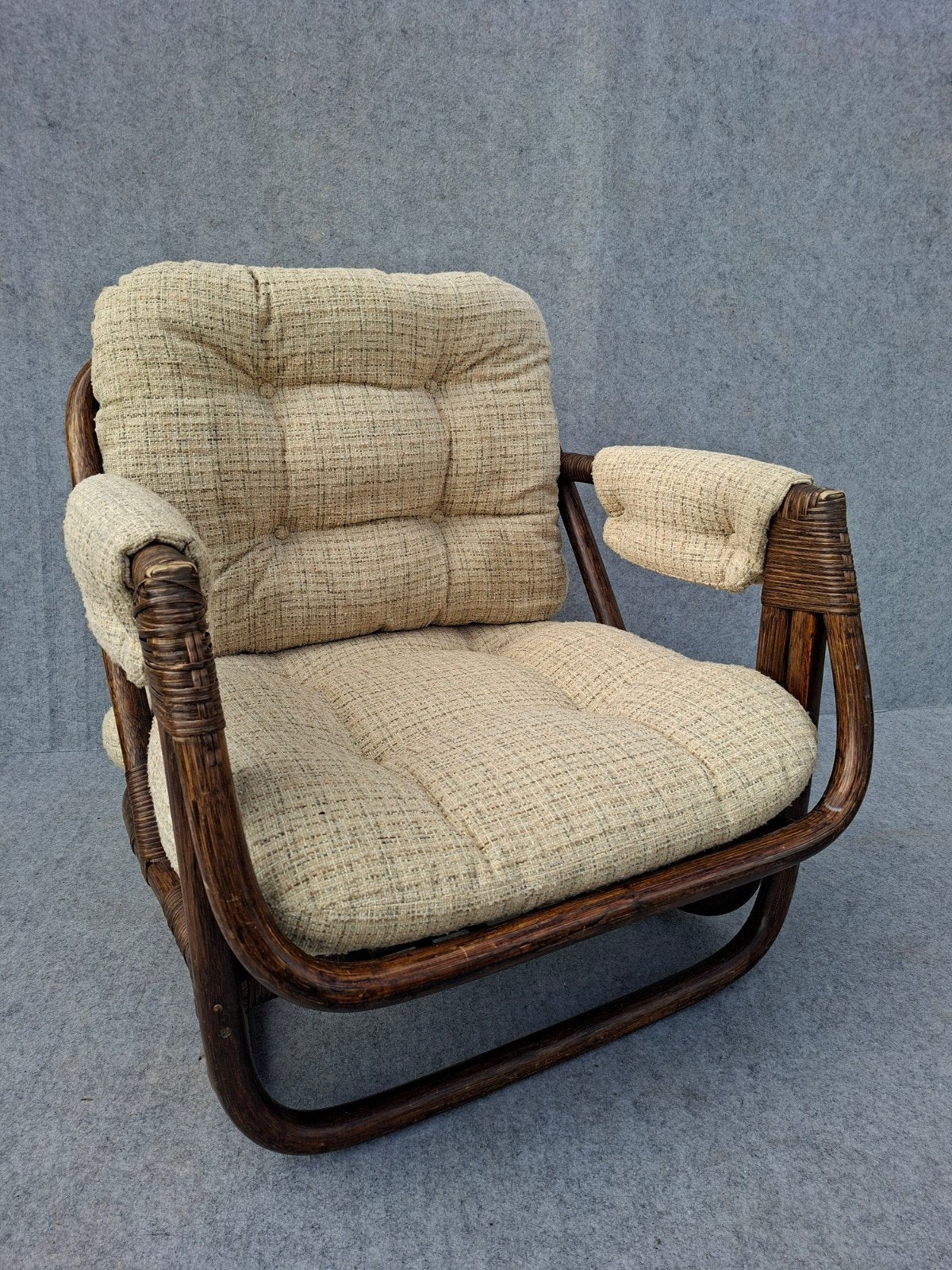 Heerlijk comfortabele Bamboe fauteuil - Vintage, Huis en Inrichting, Gebruikt, Minder dan 75 cm, Ophalen of Verzenden, Onbekend