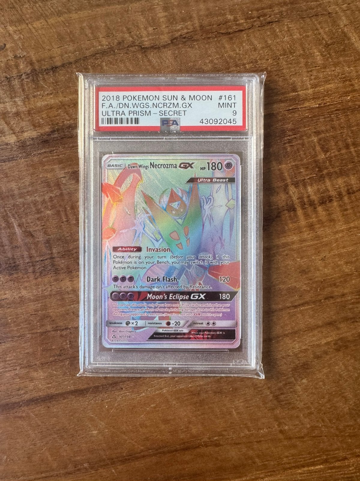 Dawn Wings Necrozma GX Secret Rare PSA 9 Ultra Prism 161/156, Ophalen of Verzenden, Zo goed als nieuw