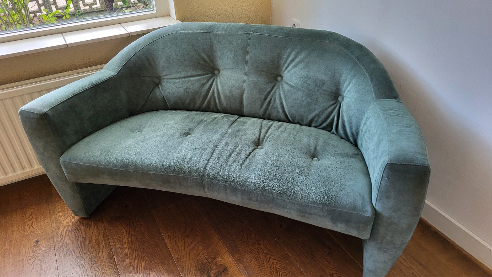 Turquoise 3-persoons bankje (ovaal), Huis en Inrichting, Ophalen, Gebruikt, Minder dan 75 cm, Driepersoons