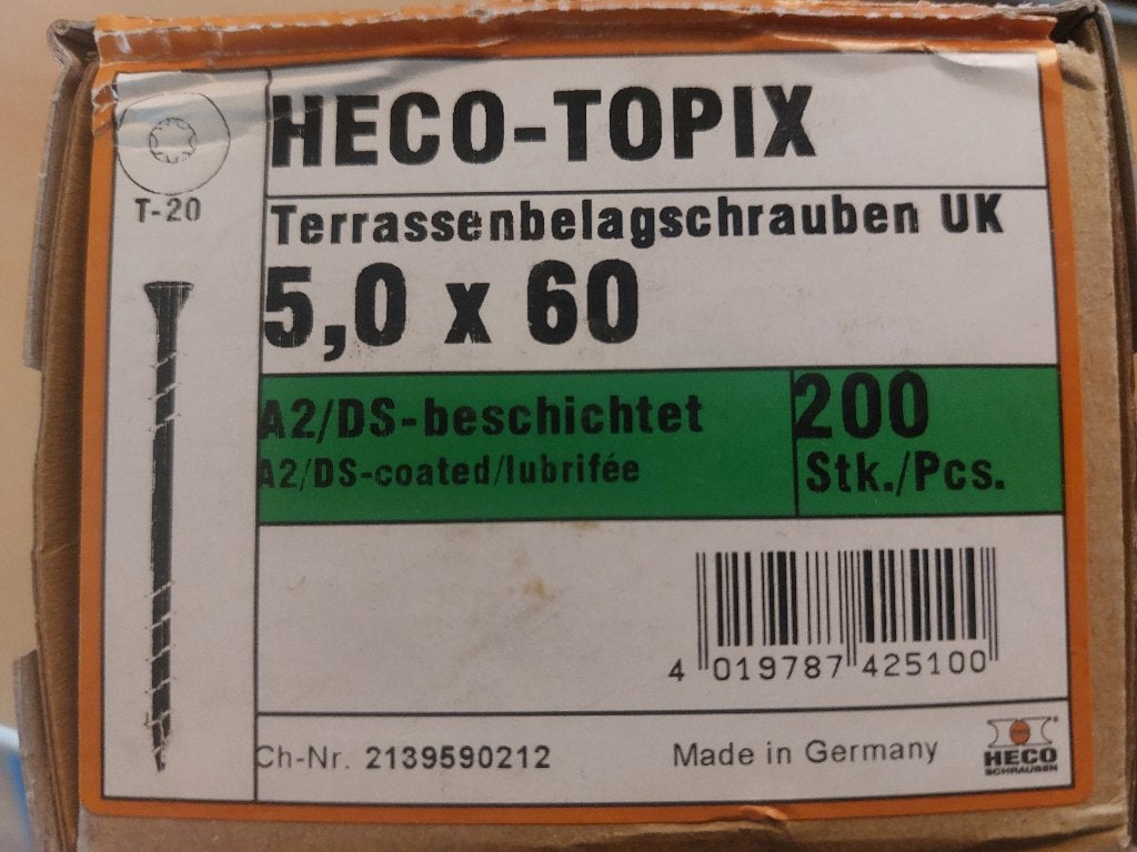 10 dozen heco vlonderschroeven 5.0 x 60 (nieuw), Ophalen, Xx, Xx, Nieuw