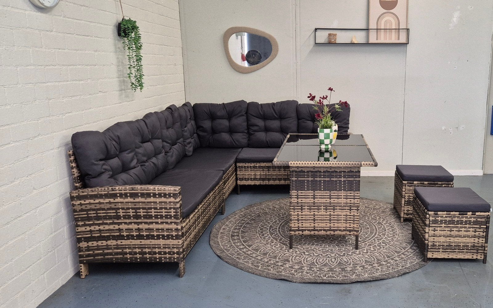 Nette loungeset Wicker 235x180 hoge tafel, Ophalen, ., Bank, Aluminium