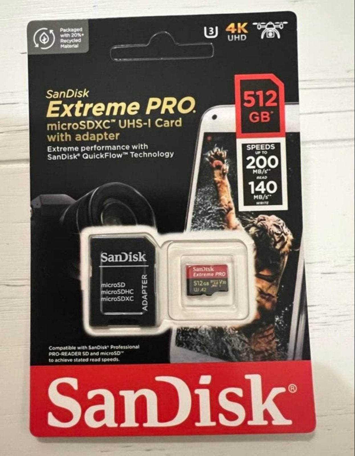 SanDisk Extreme PRO microSDXC 512GB met adapter, Nieuw, Ophalen of Verzenden, Geschikt voor 4K video, Fotocamera