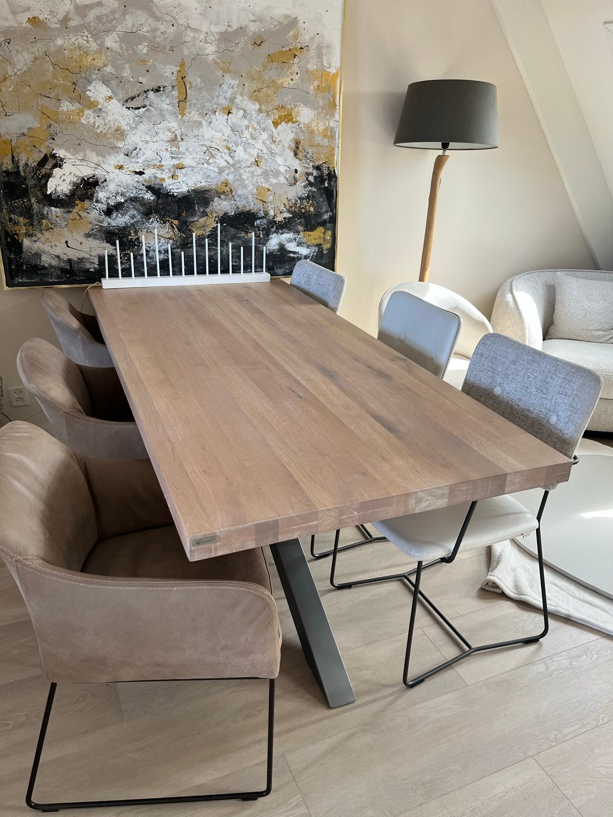 Eettafel Eikenhout met Metalen Onderstel 200x90 cm, Ophalen, Gebruikt, Eikenhout, 50 tot 100 cm