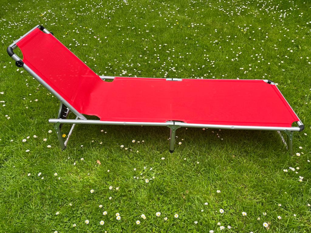 Stretcher zonnebed, Tuin en Terras, Ligbedden, Ophalen, Zo goed als nieuw, Aluminium, Inklapbaar