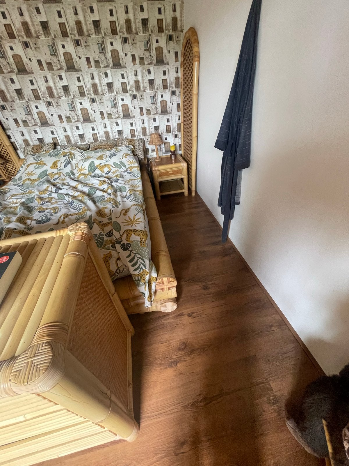 Bamboe slaapkamer ameublement - Bed, kast, ladekast, nachtka, Ophalen, Gebruikt, Tweepersoons