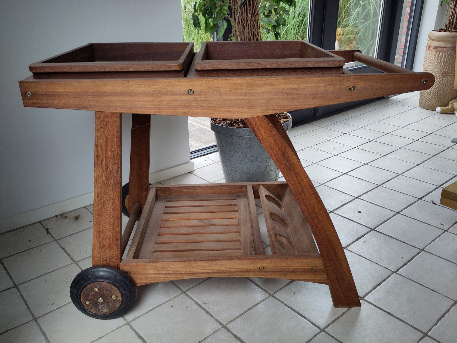 Houten serveerwagen/barwagen met wielen/ verrijdabare keuken, Ophalen, Gebruikt, Hout