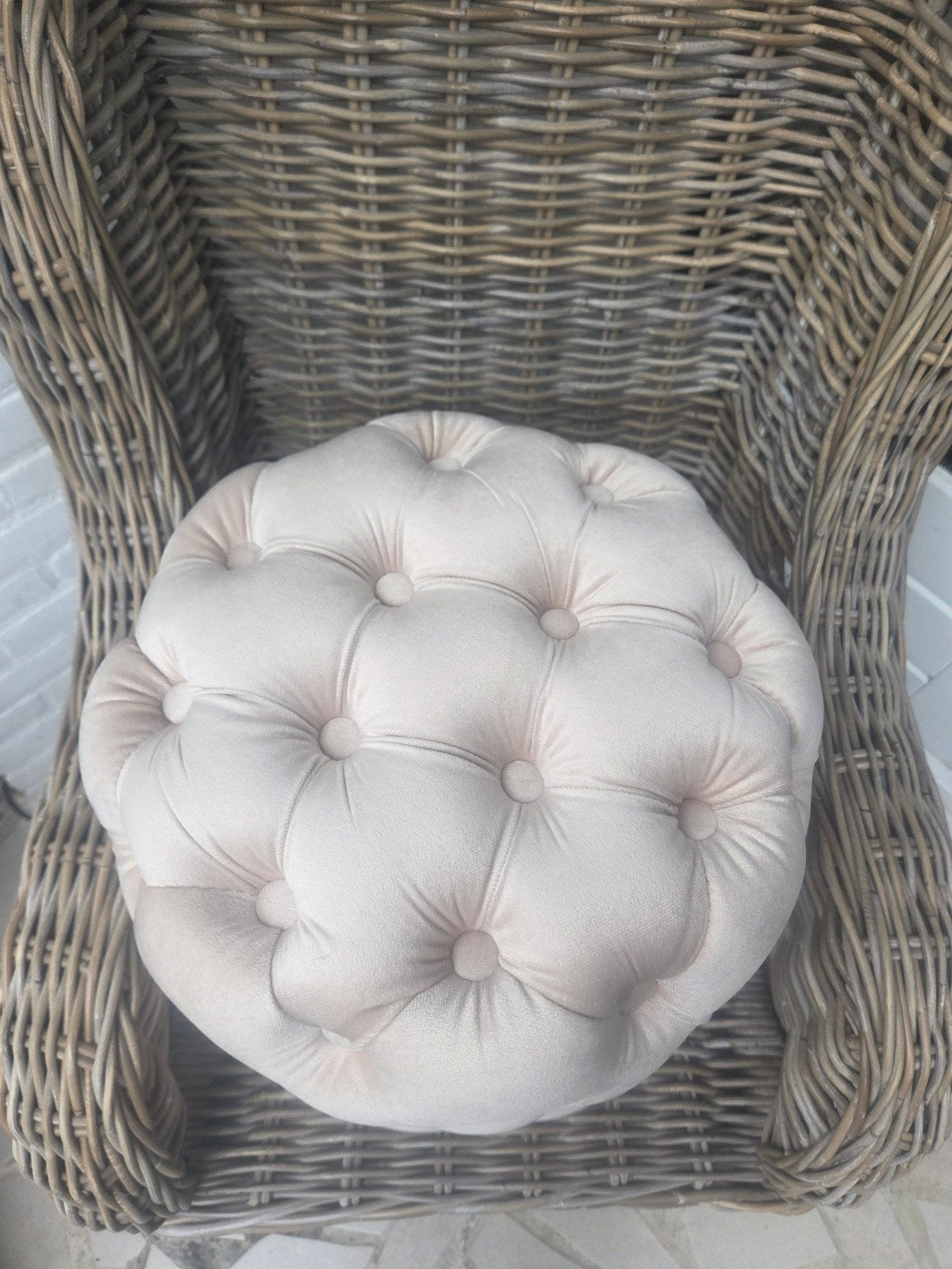 poef hocker gecapitoneerd fluweel rosé beige, Minder dan 50 cm, Rond, Nieuw, Minder dan 50 cm