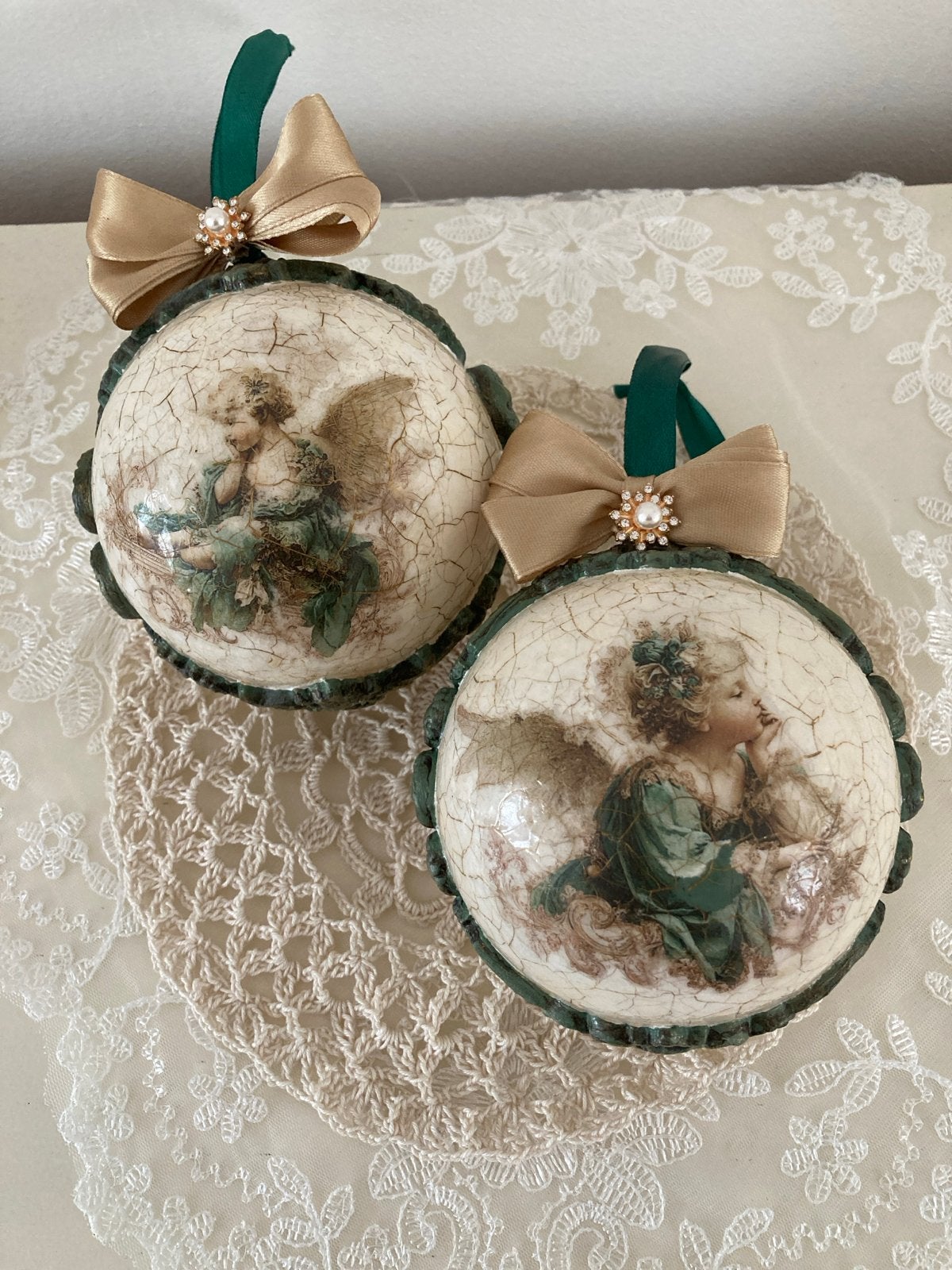 Brocante shabby chic engelen kerstballen, Ophalen of Verzenden