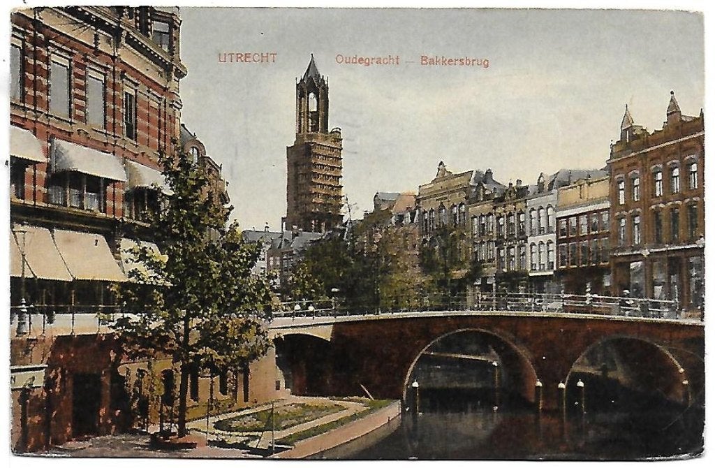 Utrecht oude gracht bakkersbrug oude ansichtkaart ( a1957 ), Ophalen of Verzenden, 1940 tot 1960, Gelopen, Utrecht