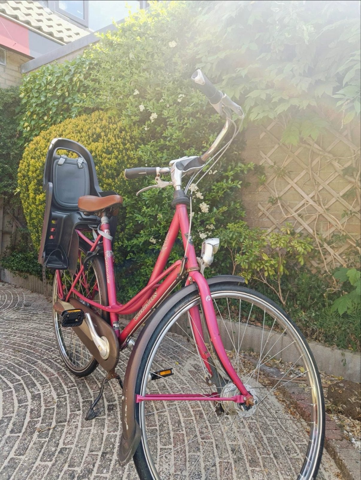 Roze damesfiets met kinderzitje - Batavus, Fietsen en Brommers, Ophalen, Gazelle, Trommelrem, 53 tot 56 cm