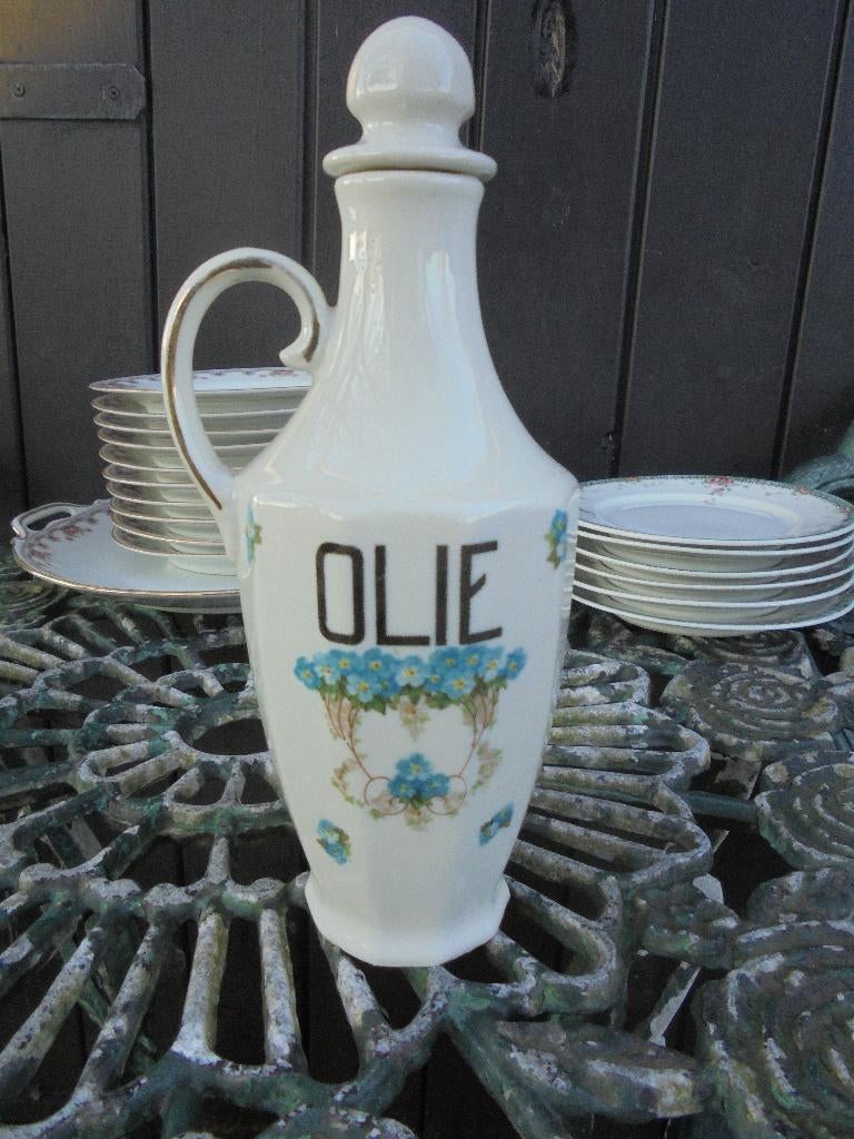 Brocant Olie Kannetje met blauwe vergeet-mij-nietjes, Ophalen of Verzenden