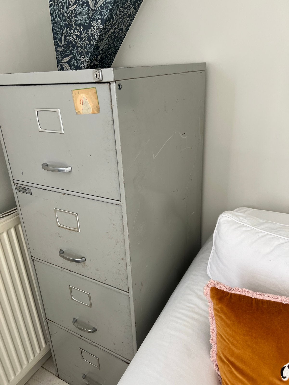 Vintage metalen archiefkast met 4 laden - Grijs, Ophalen, Minder dan 50 cm, Gebruikt, 100 tot 150 cm