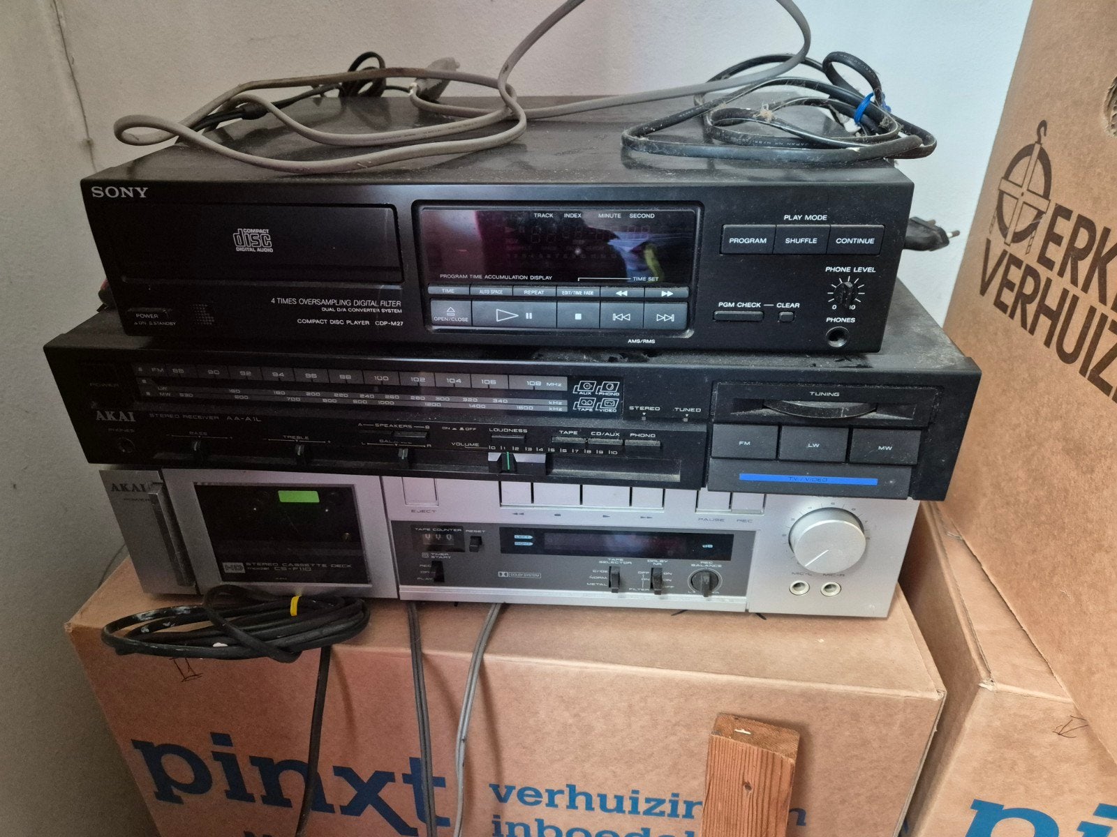 Sony/Akai Hifi Set: CD, Tuner, Cassette + 2 Speakers, Audio, Tv en Foto, Ophalen, Gebruikt, Cassettedeck, Losse componenten