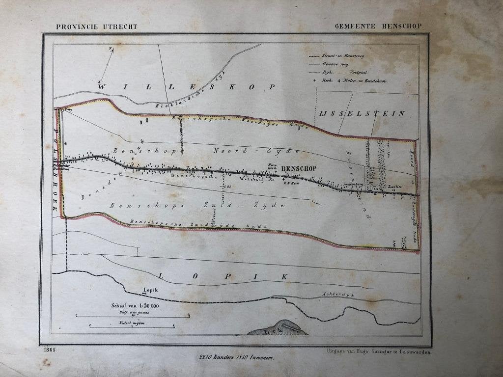 04 / Kuyper kaart Benschop Litho uit 1865, Ophalen of Verzenden