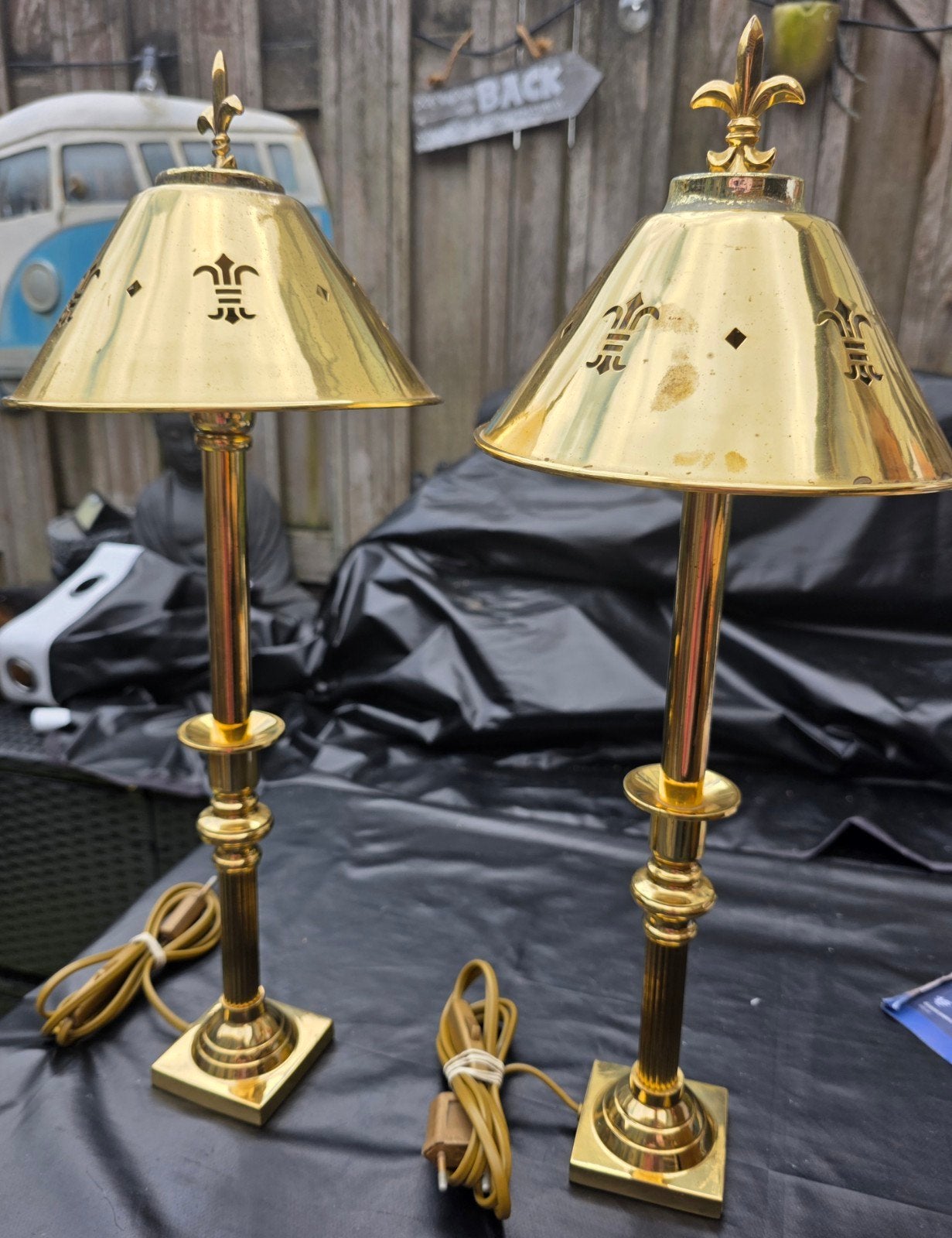 Set van 2 Vintage Messing Caravell Tafellampen, Huis en Inrichting, Lampen | Tafellampen, Gebruikt, Overige merken, Goud, E14 (klein)