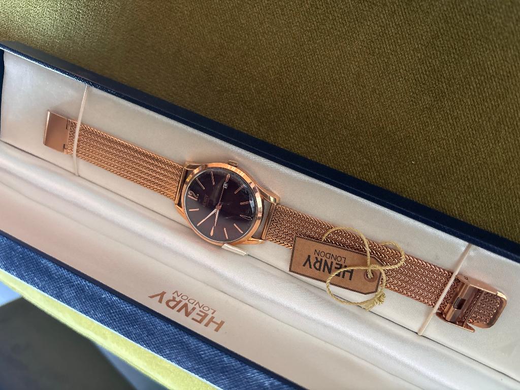 Henry London Hampstead Horloge Roségoud Paars RVS, Gebruikt, Polshorloge, Ophalen, Overige merken