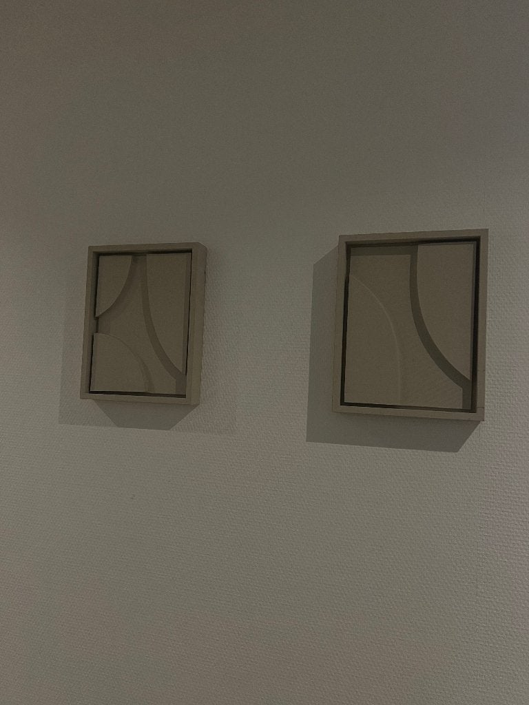 Set van 2 abstracte wandobjecten / reliëf wandkunst — beige, Ophalen
