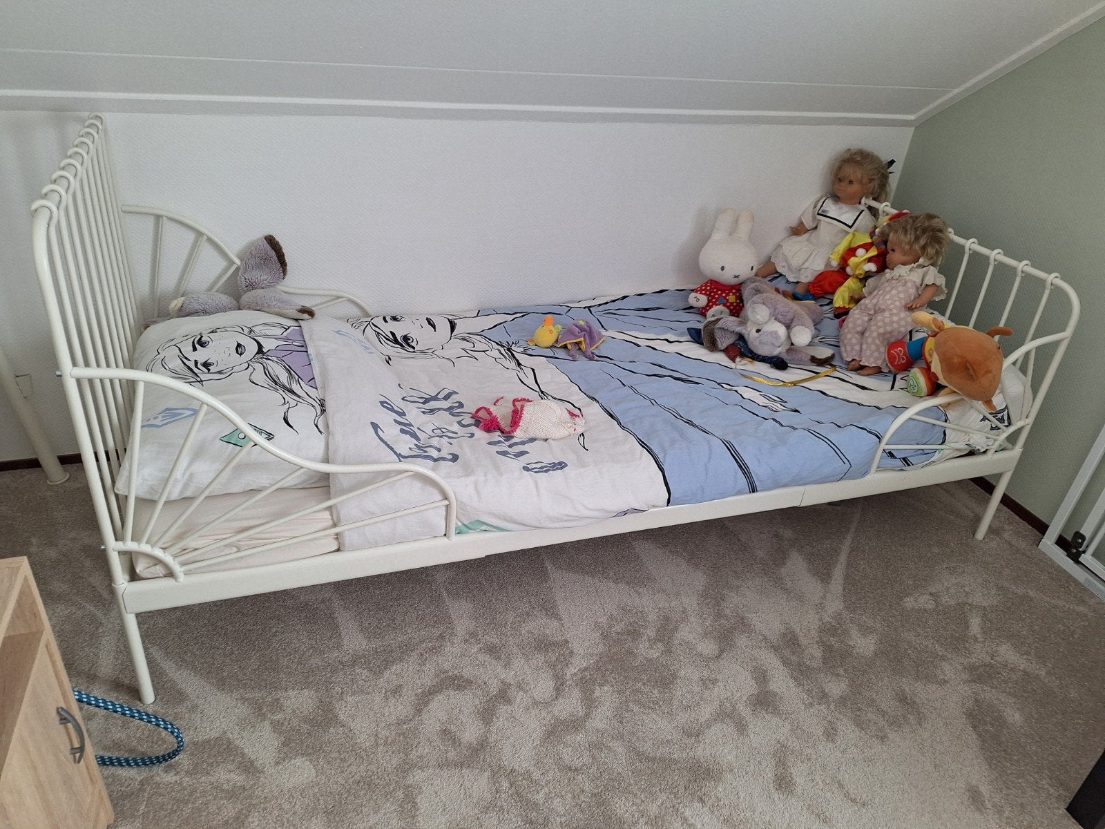 Uitschuifbaar bed (Ikea Minnen) - Wit metaal, Ophalen, Eenpersoons, Wit, Kinderbed, uitschuifbaar