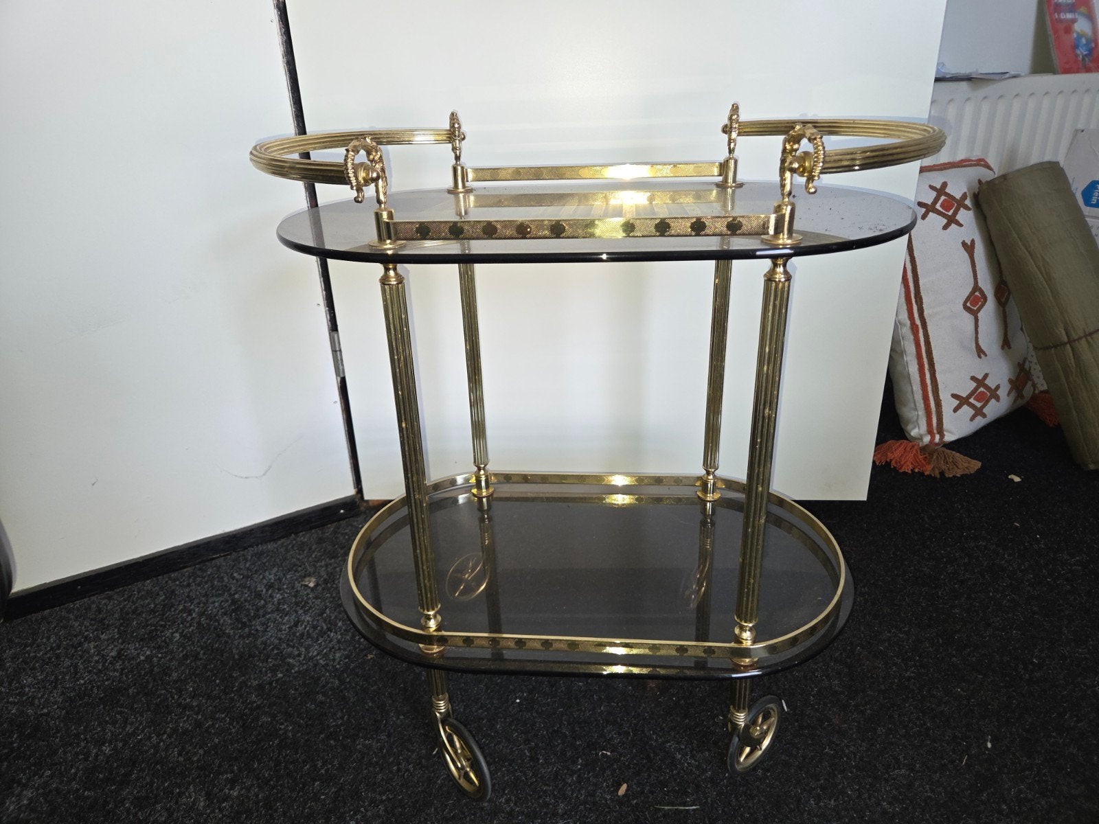 Vintage Messing Serveerwagen met rookglas, Ophalen