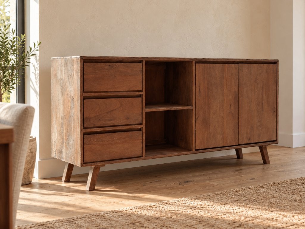 Bibi dressoir in mangohout – 180 cm, 150 tot 200 cm, 25 tot 50 cm, Ophalen, Teakhout