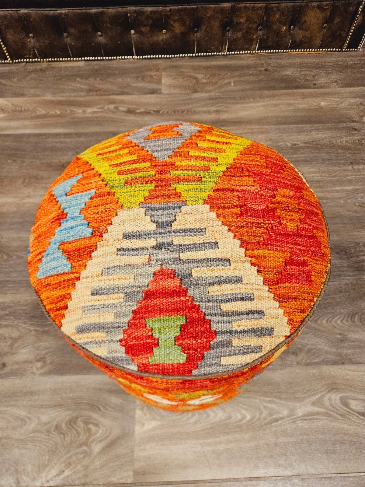 Handgemaakte Afghaanse Kelim pouf. Prachtige kleuren., Afghaans, Minder dan 50 cm, Rond, Nieuw
