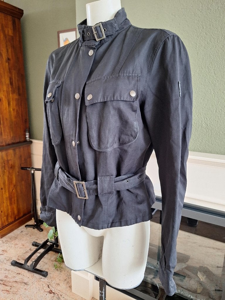 Belstaff Stijlvol zwart jasje met riem - Maat M, Verzenden, Zwart, Maat 42/44 (L), Zo goed als nieuw