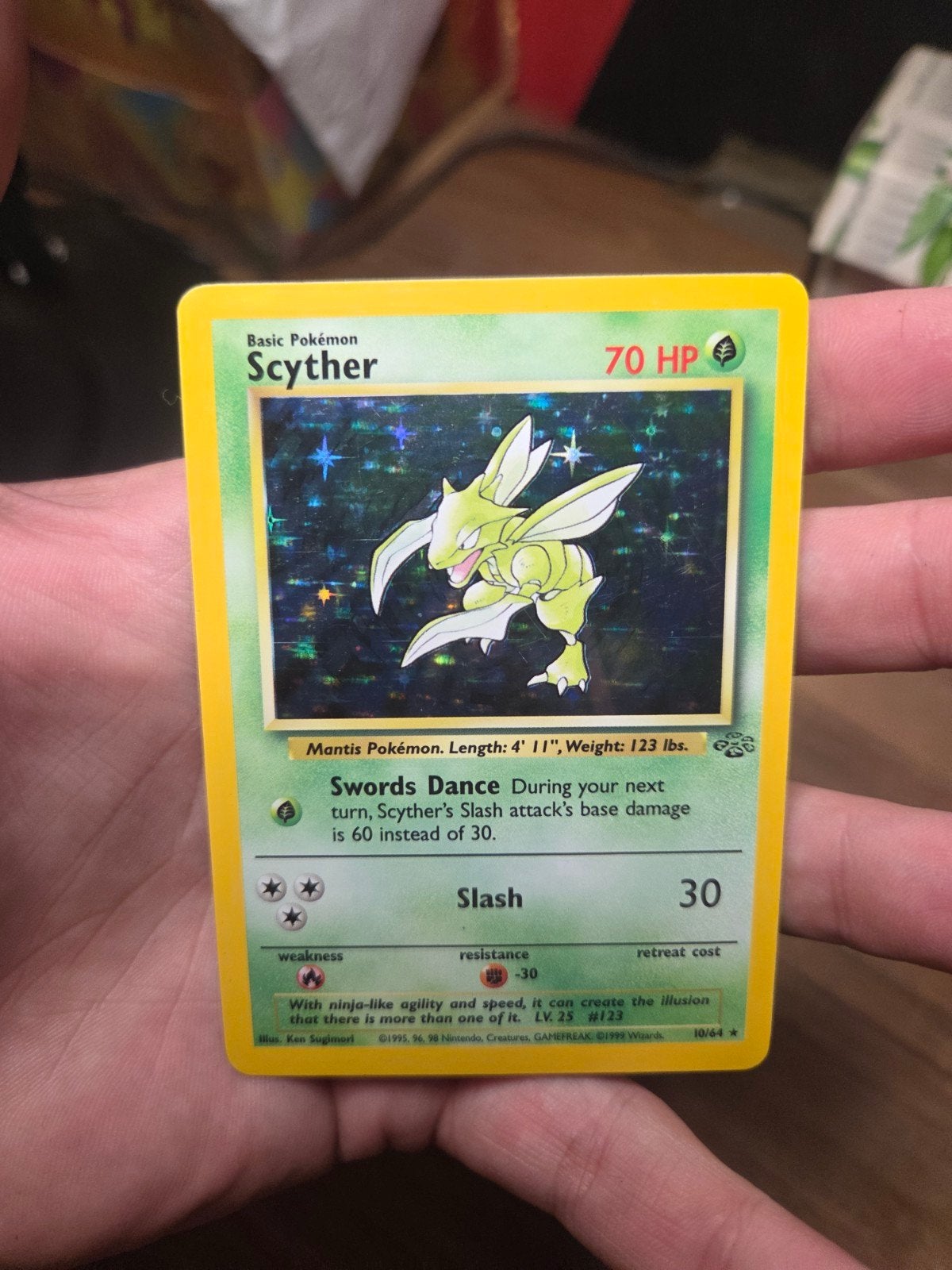 Scyther 10/64 Holo Engelse Jungle 1999 Wotc era, Ophalen of Verzenden, Nieuw, Losse kaart, Foil