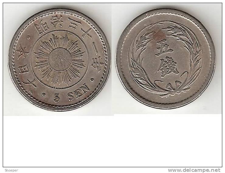 japan 5 sen yr 31 1898 km 21 vf+, Postzegels en Munten, Ophalen of Verzenden, Midden-Oosten, Losse munt