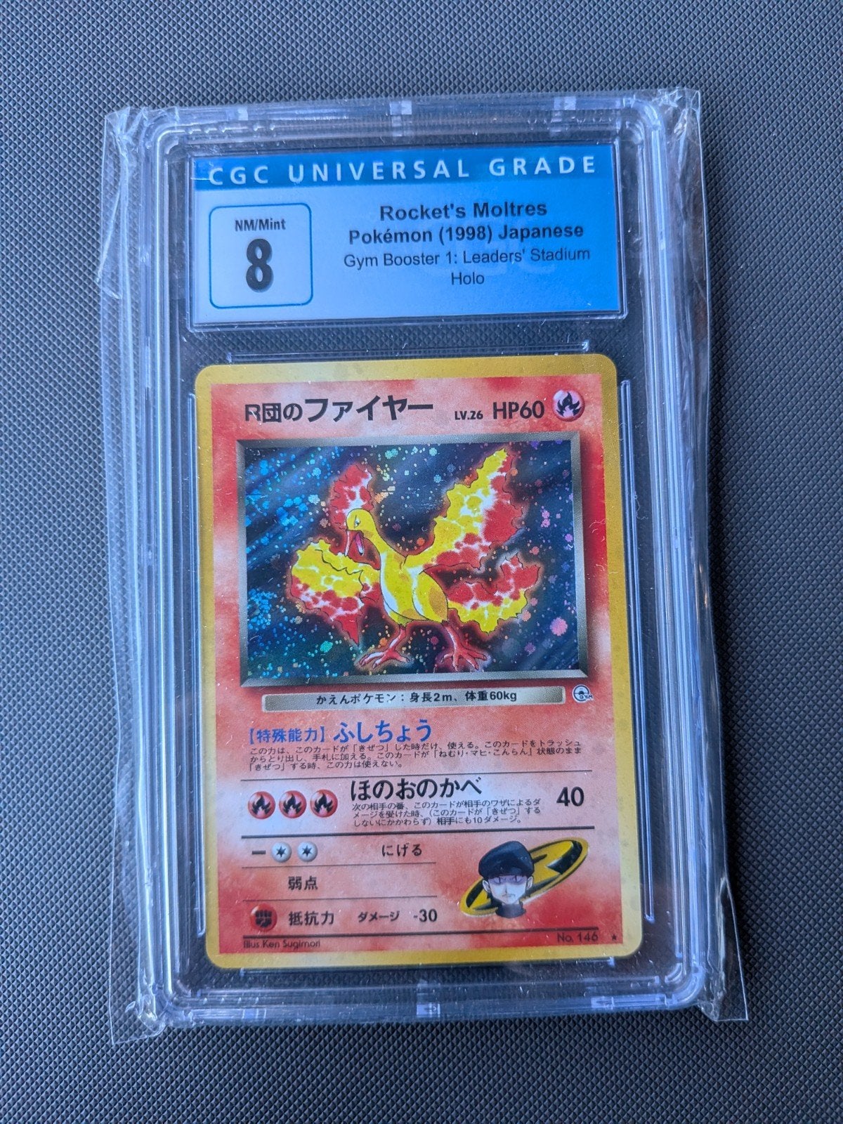 Rocket's Moltres Pokémon Kaart CGC 8 NM/Mint Japans Holo, Ophalen of Verzenden, Zo goed als nieuw, Losse kaart, Foil