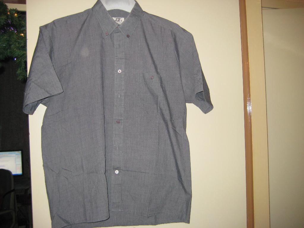 Grijs herenhemd, L, GF Colletion, korte mouwen, Ophalen of Verzenden, Zo goed als nieuw, Grijs, Halswijdte 41/42 (L)