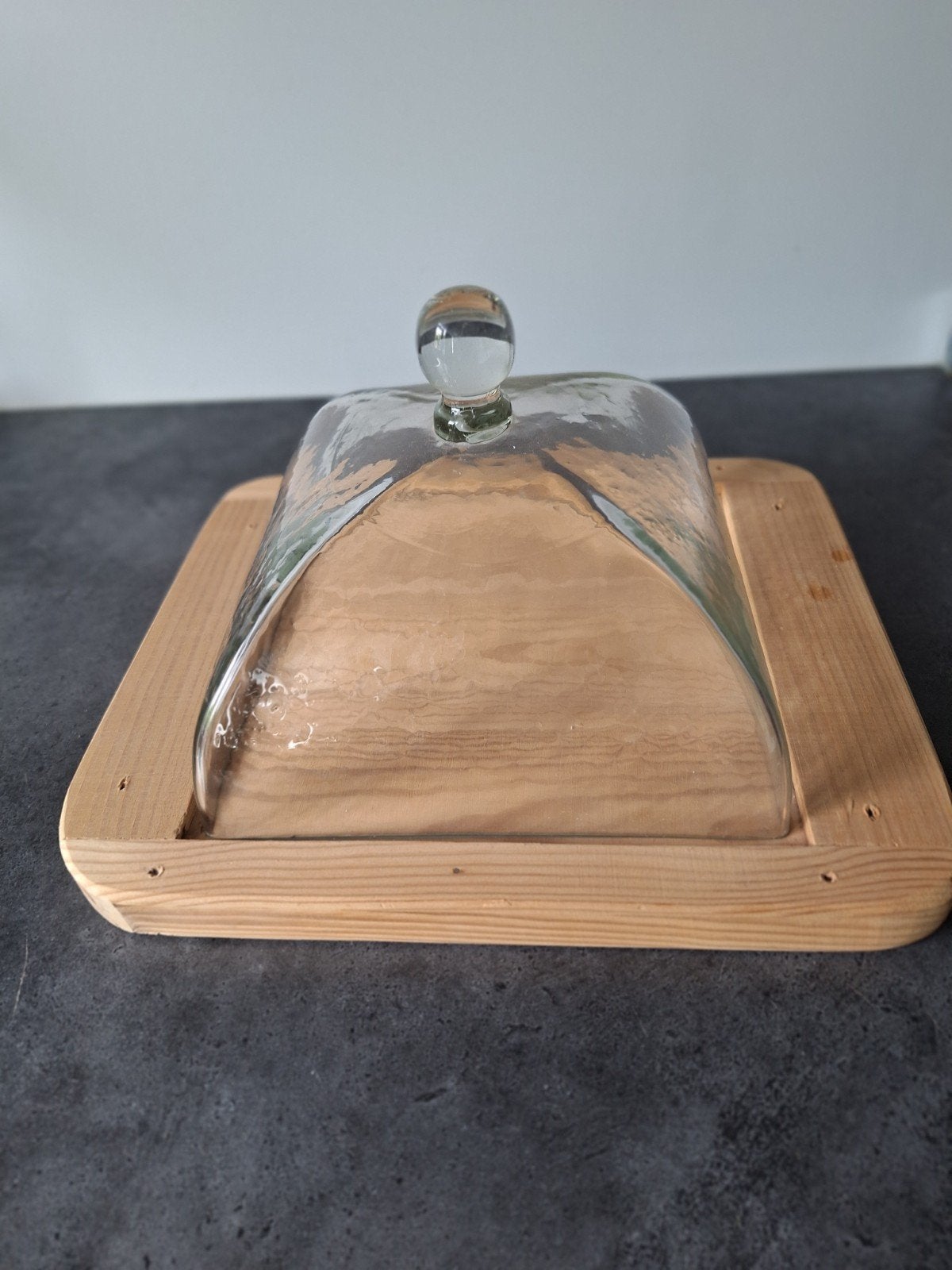 Vintage houten stolp met glazen kap, Gebruikt, Ophalen of Verzenden, Bruin, Vintage